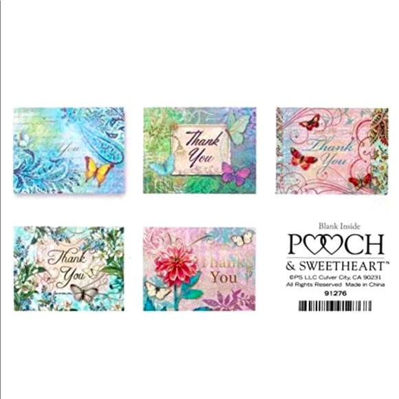 Pooch & Sweetheart 5 Assorted Thank You Blank Cards ~ Floral Butterflies (91276) - Picture 4 of 4